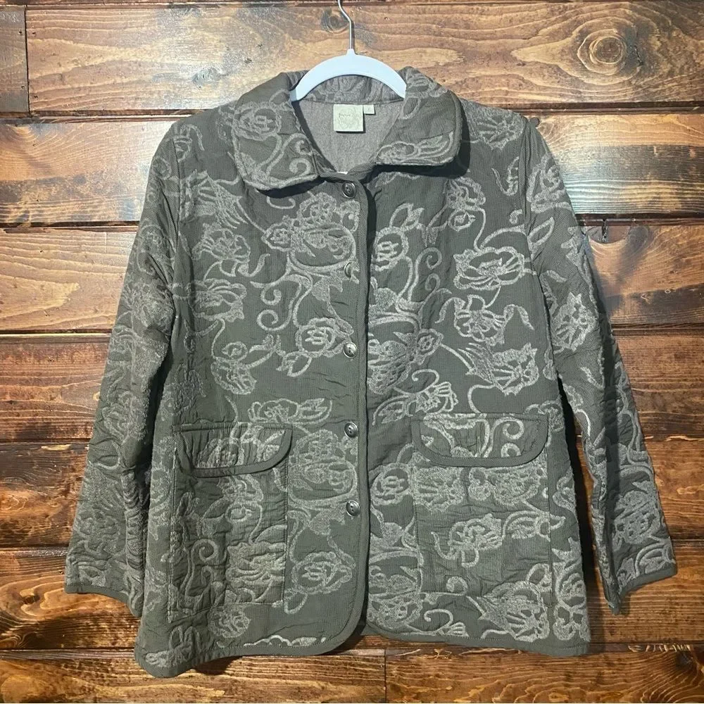 Focus Textured Tapestry Button Down Collared Jacket/Blazer Women's Size Small